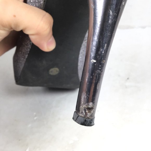 Jacqueline Ferrar Women Silver Sparkle Glitter Peep Toe Heels Platform Size 10 - Picture 9 of 11